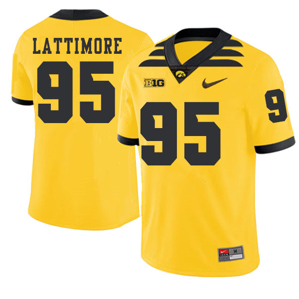 2019 Men #95 Cedrick Lattimore Iowa Hawkeyes College Football Alternate Jerseys Sale-Gold